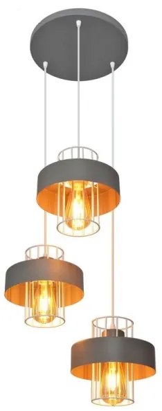 Csillár zsinóron VOLTA 3xE27/15W/230V á. 42 cm szürke