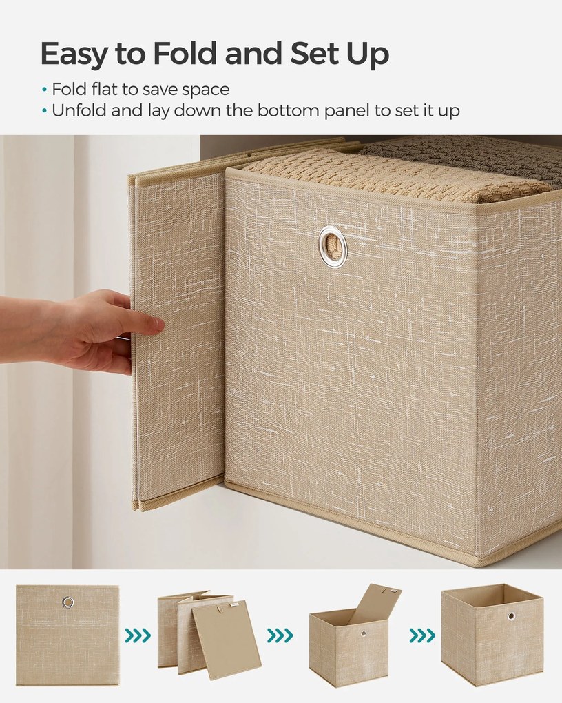 Hordozható tárolódobozok, 6 darabos szett, hajtogatható, homokbézs színben