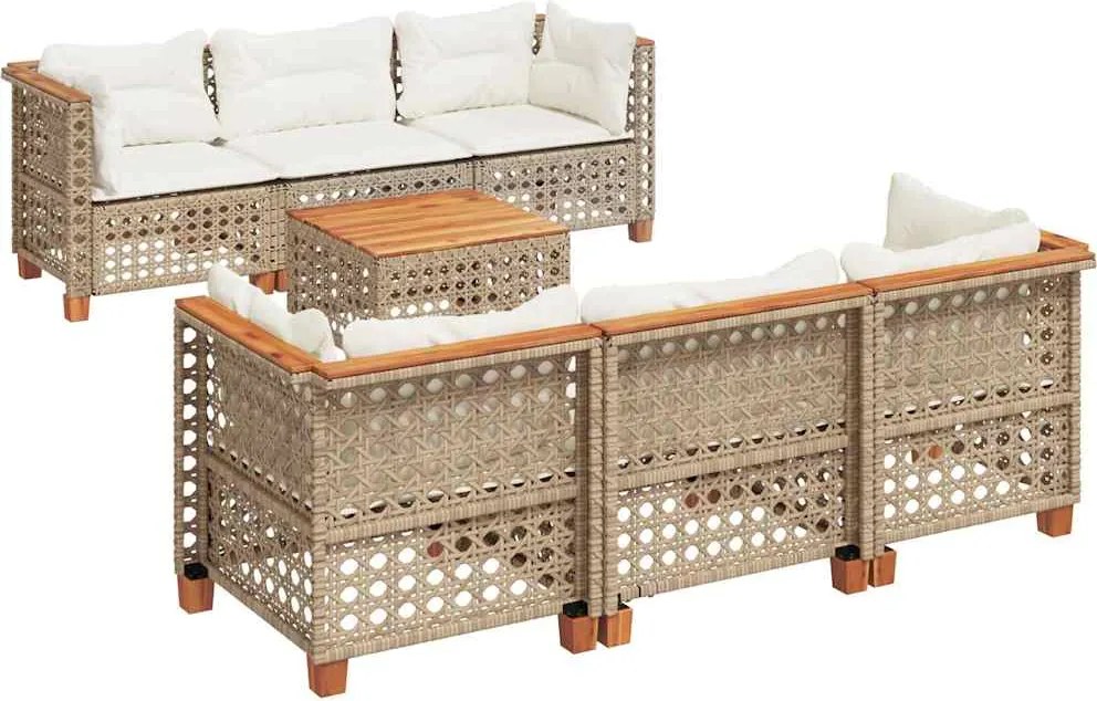 vidaXL 7 részes bézs polyrattan kerti ülőgarnitúra párnákkal