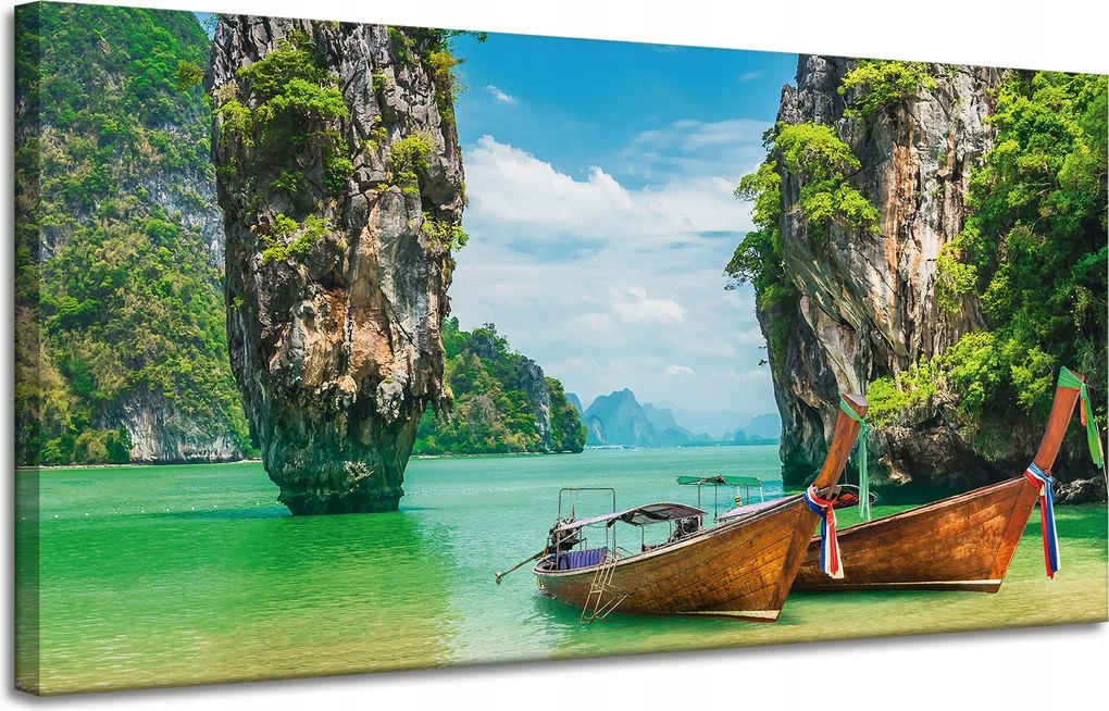 Vászonkép Csónakok a parton Víz Tájkép 120x60 cm