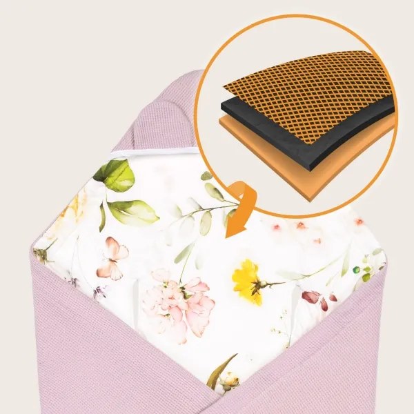 Lionelo - TRAVEL SWADDLE 90x90 cm autósülésbe való pólya Pink Flower