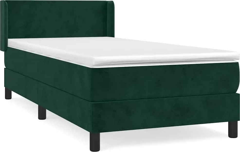 vidaXL sötétzöld bársony rugós ágy matraccal 100 x 200 cm