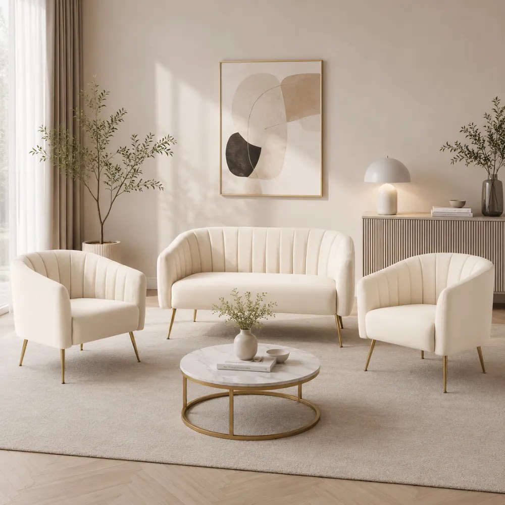 Design kétszemélyes kanapé, bézs Velvet szövet/gold króm-arany, BAGY