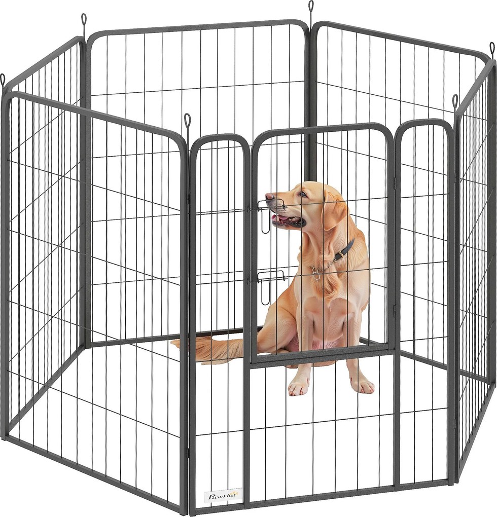 PawHut Puppy Playpen - Korszerű, 6 paneles kutyafogó 100 cm magas, rugalmas, összecsukható, védő borítással az állatok számára – játéktér kutyák és ma