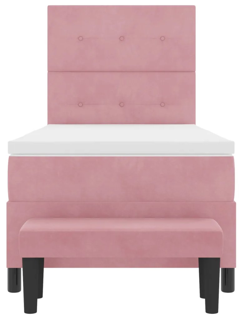 Box spring ágy matraccal és pad rózsaszín 90x190 cm velúr