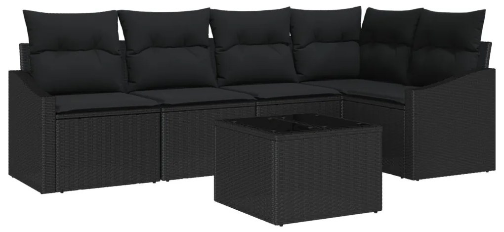 Kerti Kanapé Szett 6 db Fekete Rattan, Acél Váz