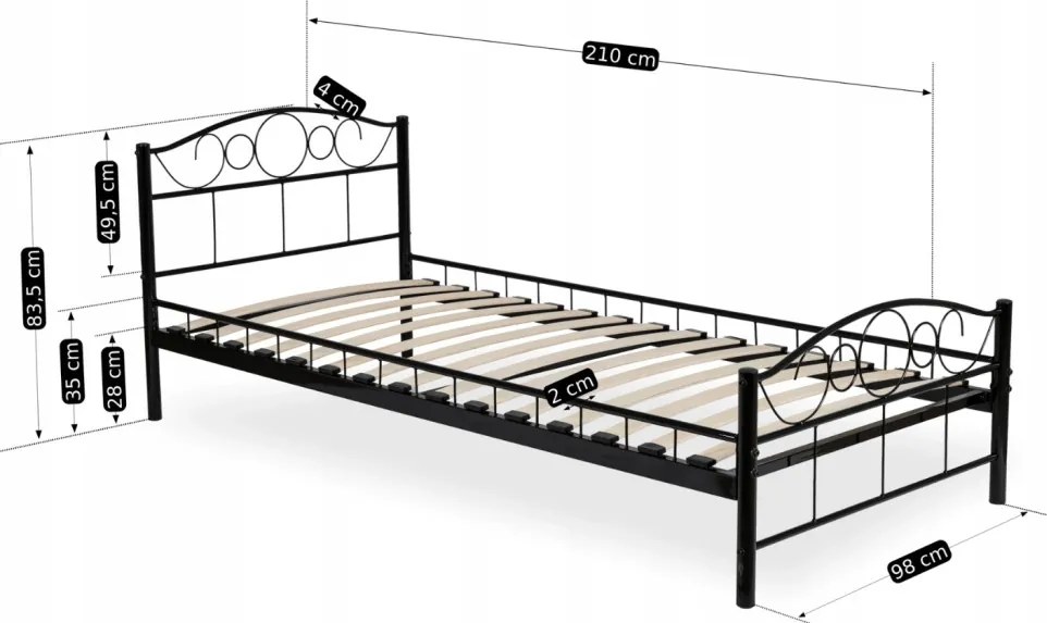 Fekete Fém Ágykeret. 90x200 cm GRIFFIN