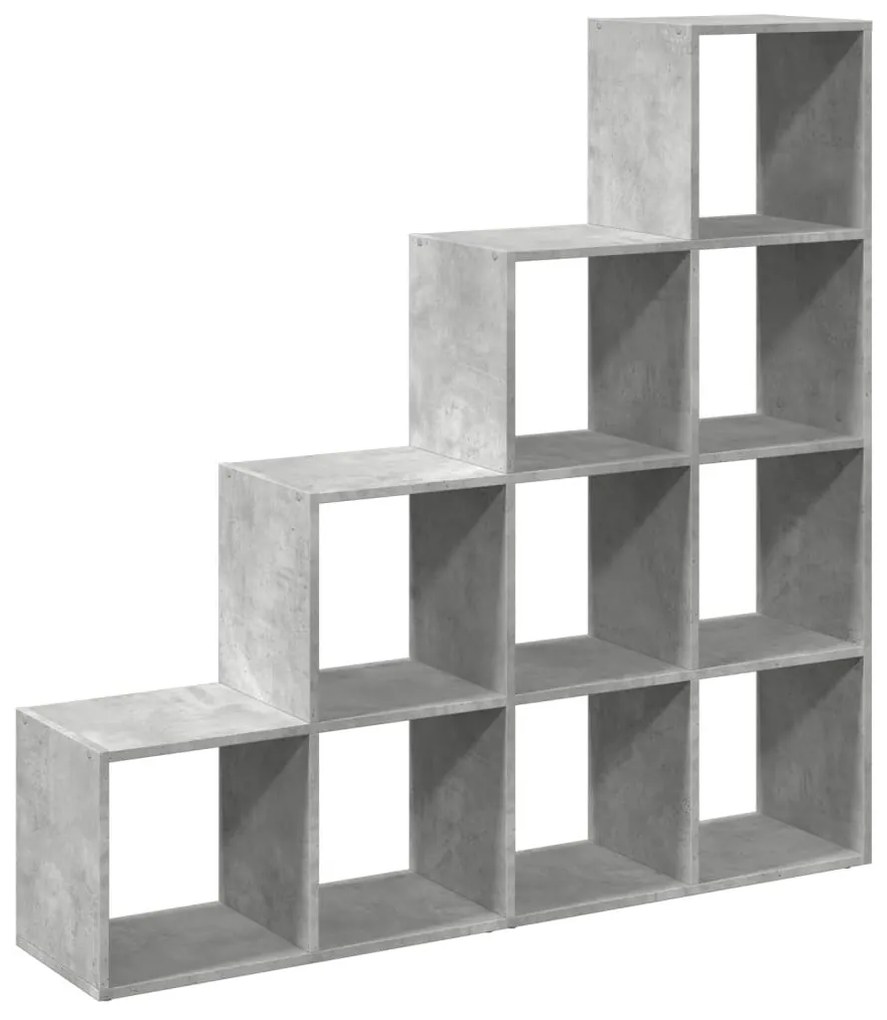 4 szintes betonszürke szerelt fa könyvespolc 131,5x29x131,5 cm