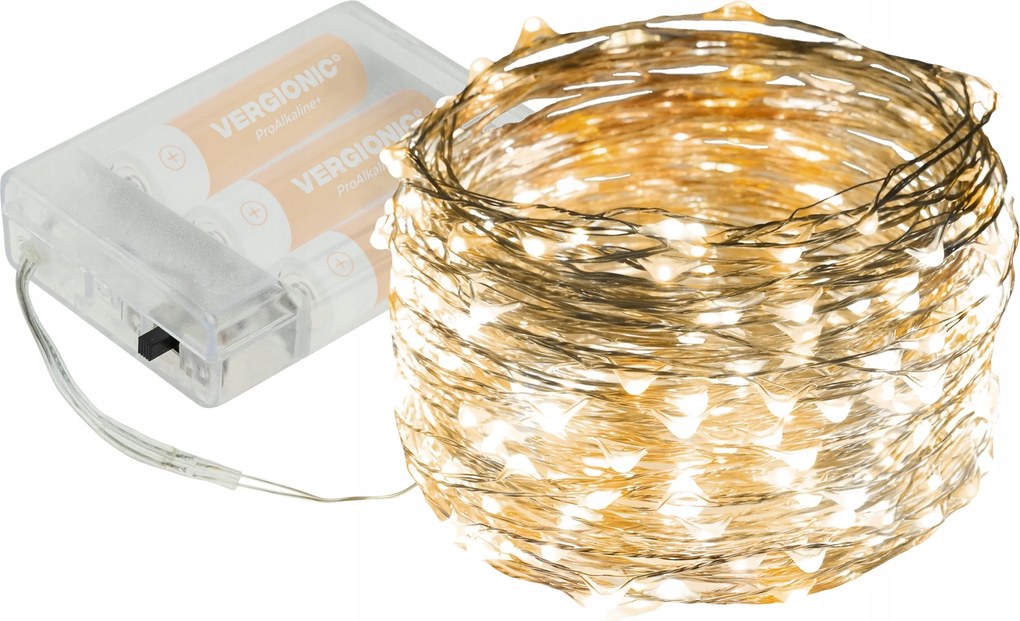 Akkumulátoros mikro Led lámpa 100 meleg fehér 10m RS-100WW