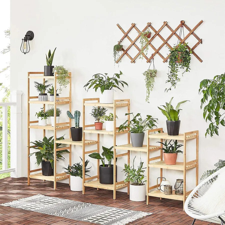 3 polcos bambusz tárolóállvány, állópolc 3 polccal, natúr