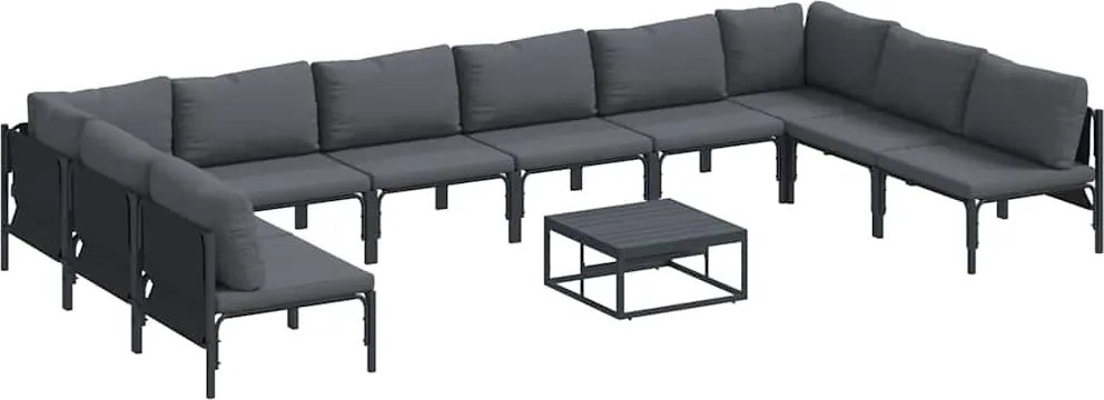 vidaXL Kerti Kanapé Szett párnával 11 pcs Fekete Acél
