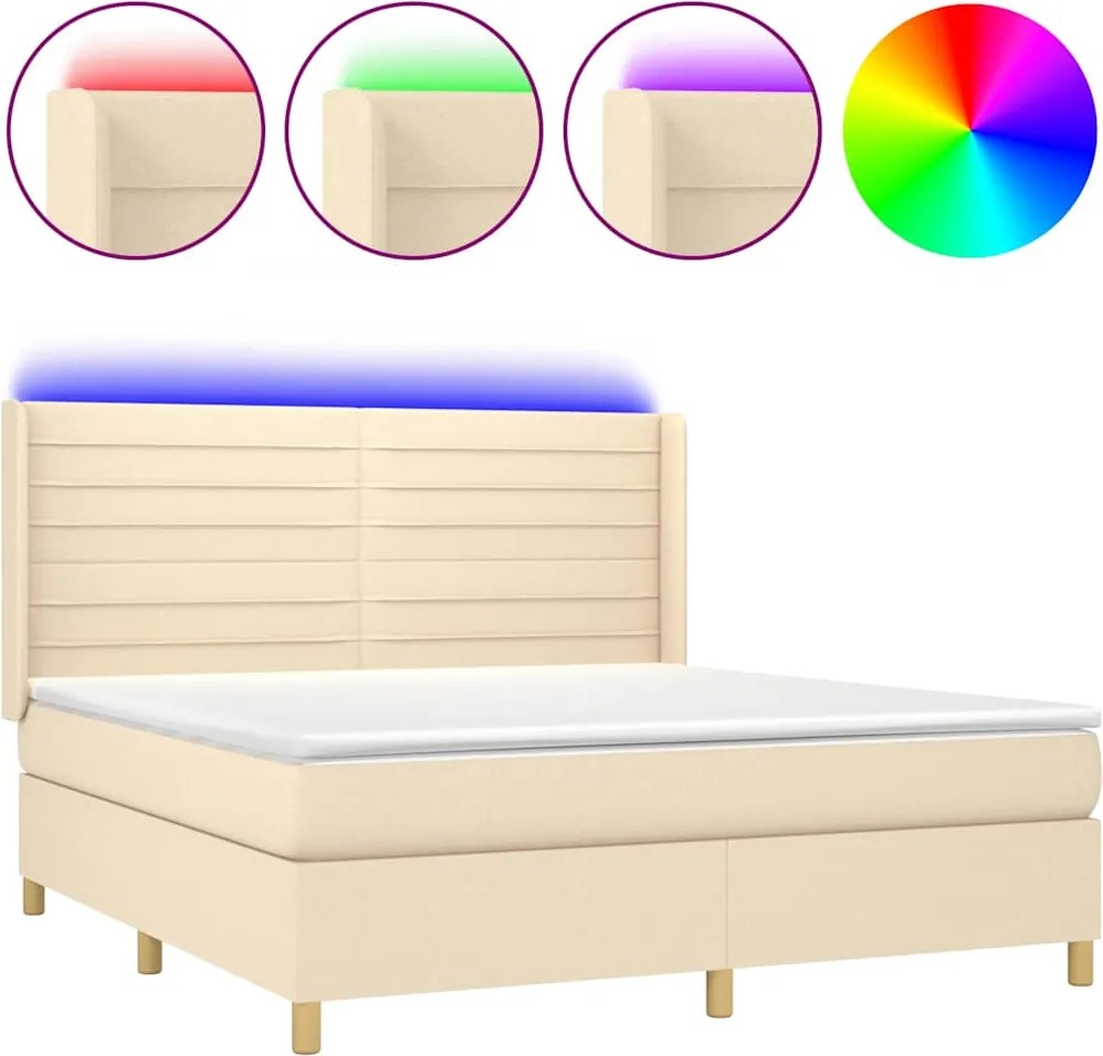 vidaXL krémszínű szövet rugós és LED-es ágy matraccal 160x200 cm