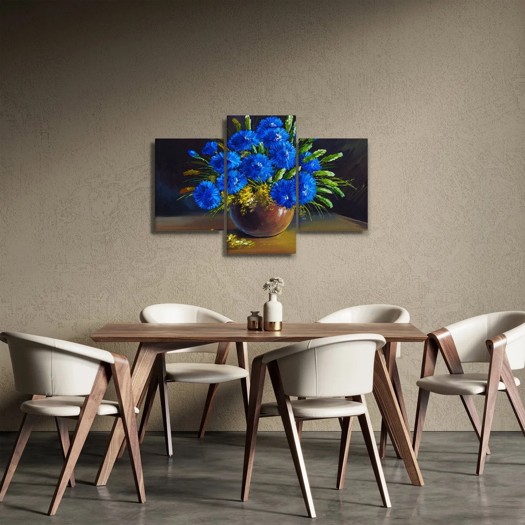 Kék virágok képe egy vázában (90x60 cm)