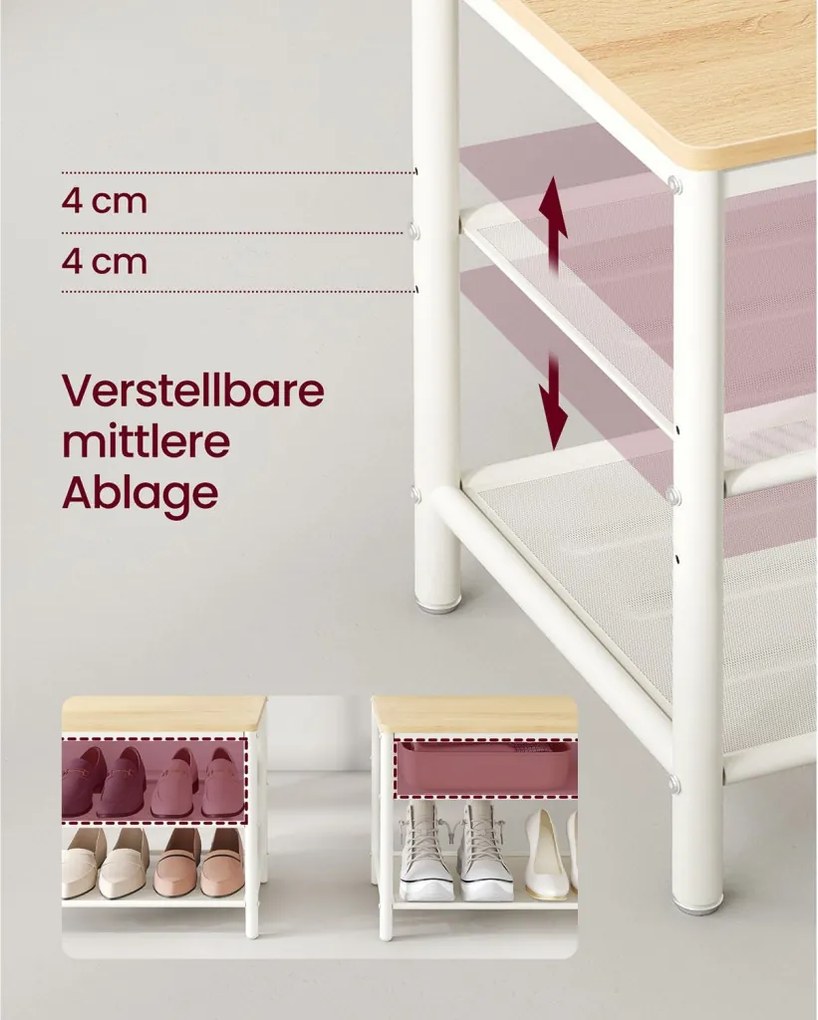 Előszoba fogas, cipőtároló paddal, tükörrel, tölgy és fehér 98×35×180cm