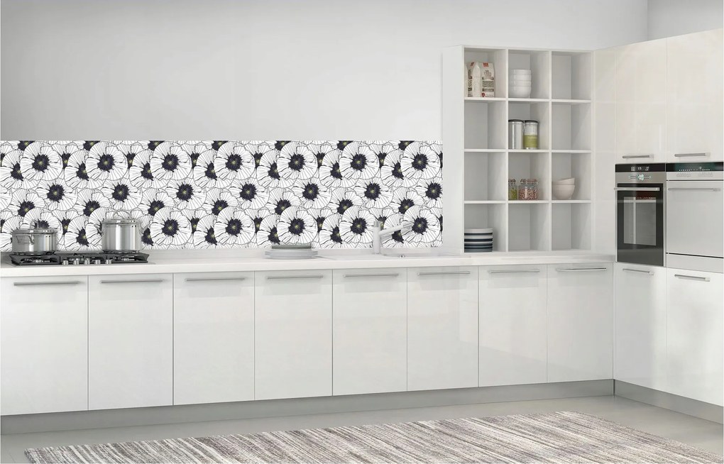 Fotótapéta Virágok fekete-fehér dísz grafika falra 250x60 +ragasztó