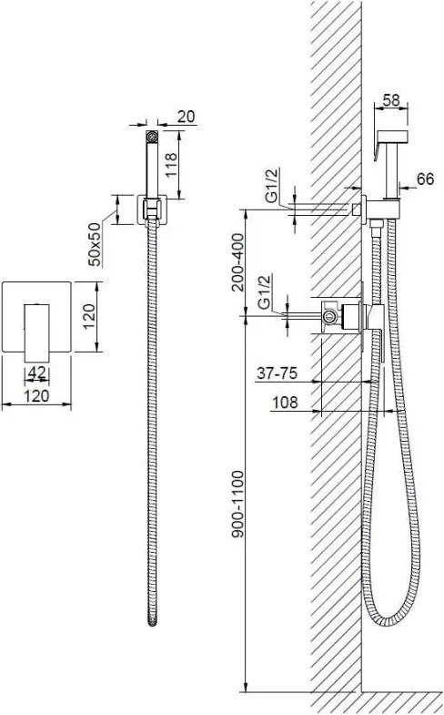AREZZO design CUBEFIELD falsík alatti bidé csaptelep kézizuhannyal, szálcsiszolt arany