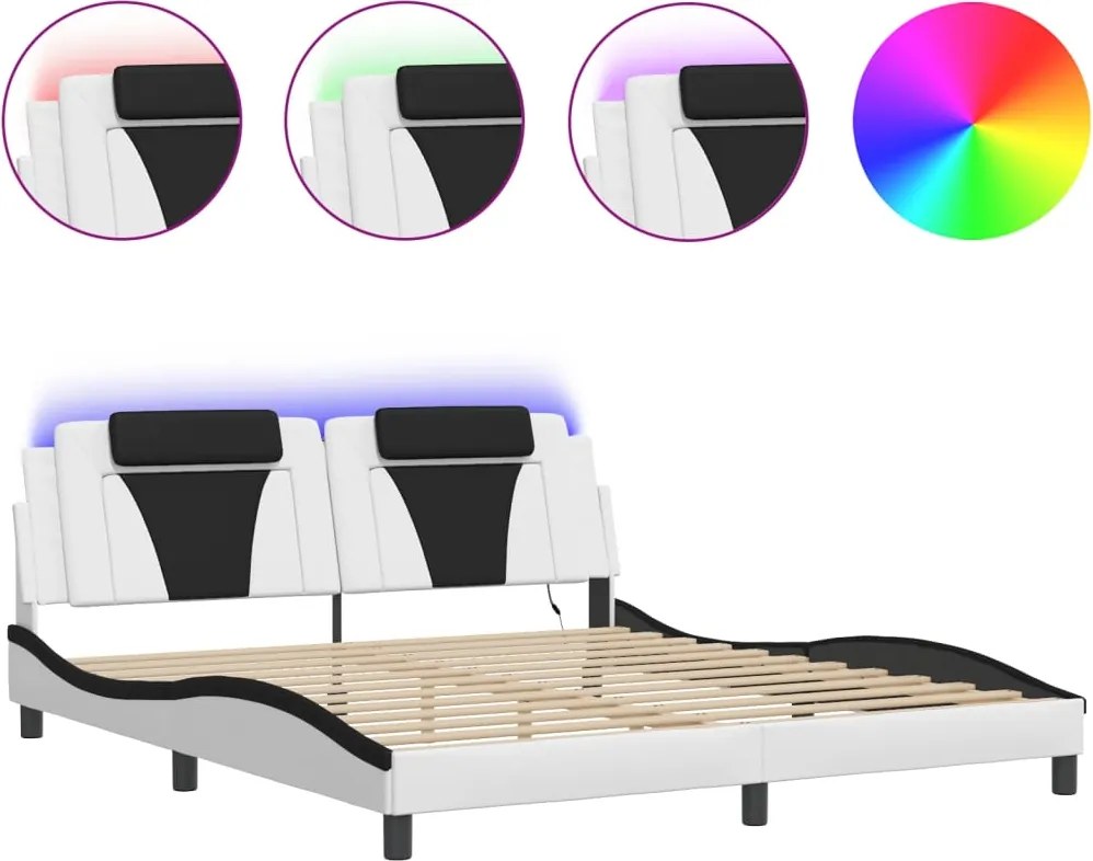 vidaXL fehér és fekete ágykeret Viana LED-ekkel matrac nélkül 180 x 200 cm