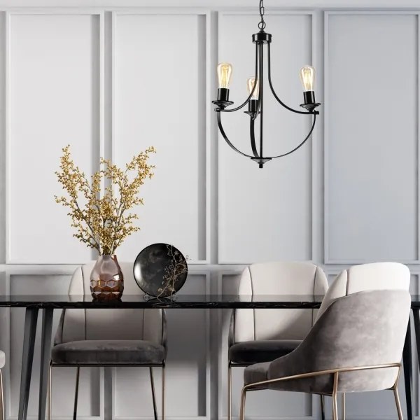 Csillár láncon GINA 3xE27/60W/230V fekete