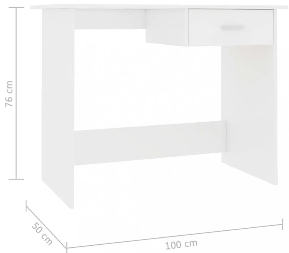 magasfényű fehér szerelt fa íróasztal 100 x 50 x 76 cm