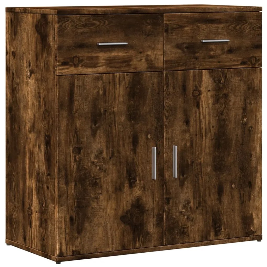 2 db füstös tölgy színű szerelt fa tálalószekrény 79x38x80 cm