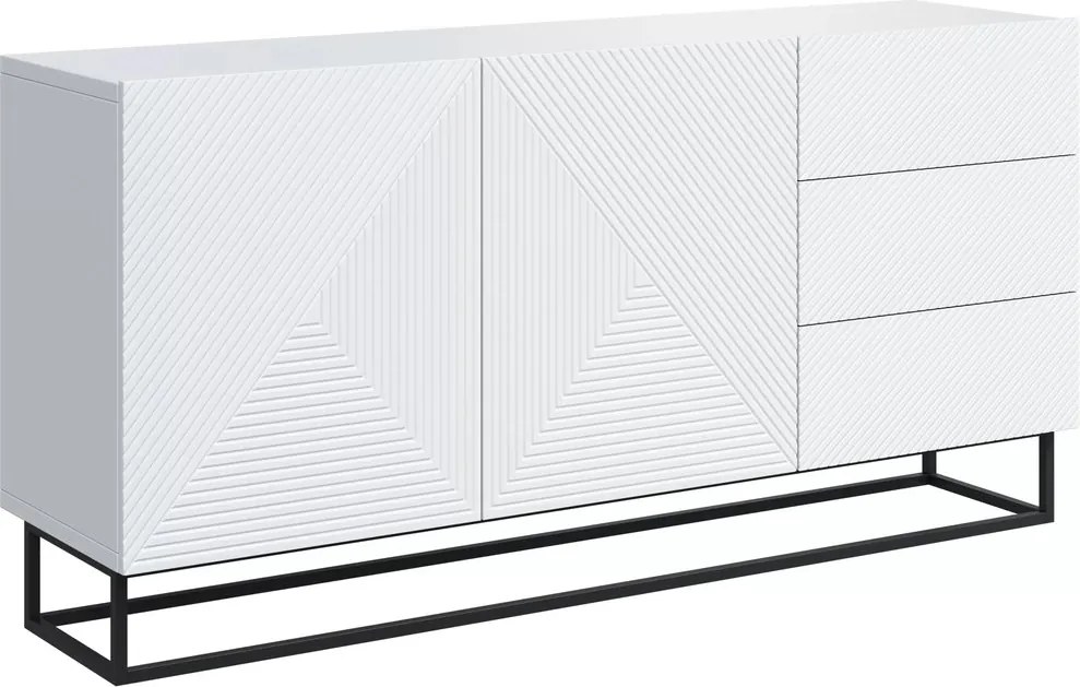 Asha komód 167 cm kétajtós fiókos - matt fehér / fekete vázzal