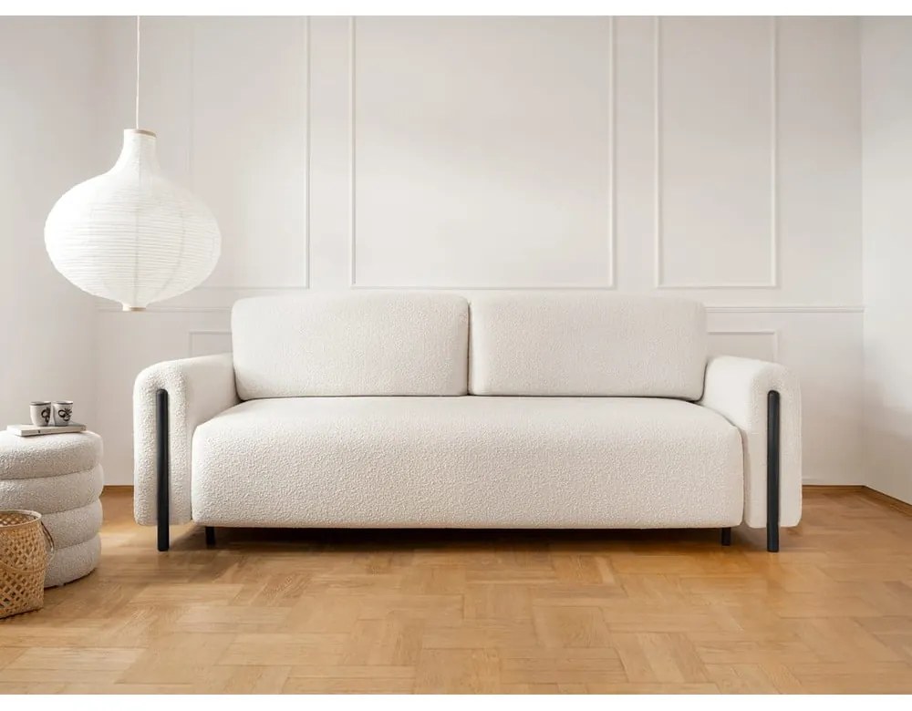 Elefántcsont színű buklé kinyitható-tárolóhelyes kanapé 244 cm Arcadova – ELTAP