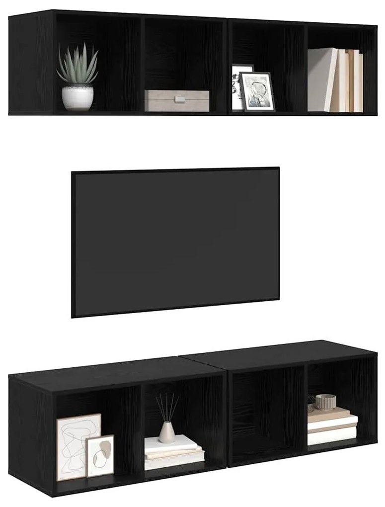 Fali TV Szekrény 4 pcs Musta tammi 37 x 37 x 72 cm Faanyag