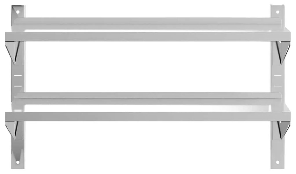 2 szintes ezüst rozsdamentes acél fali polc 100 x 30 x 60 cm