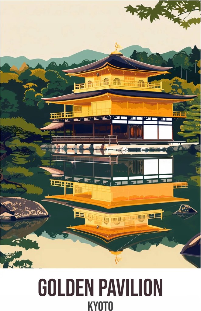 Poszter 68x98cm Golden Pavilion, Kiotó