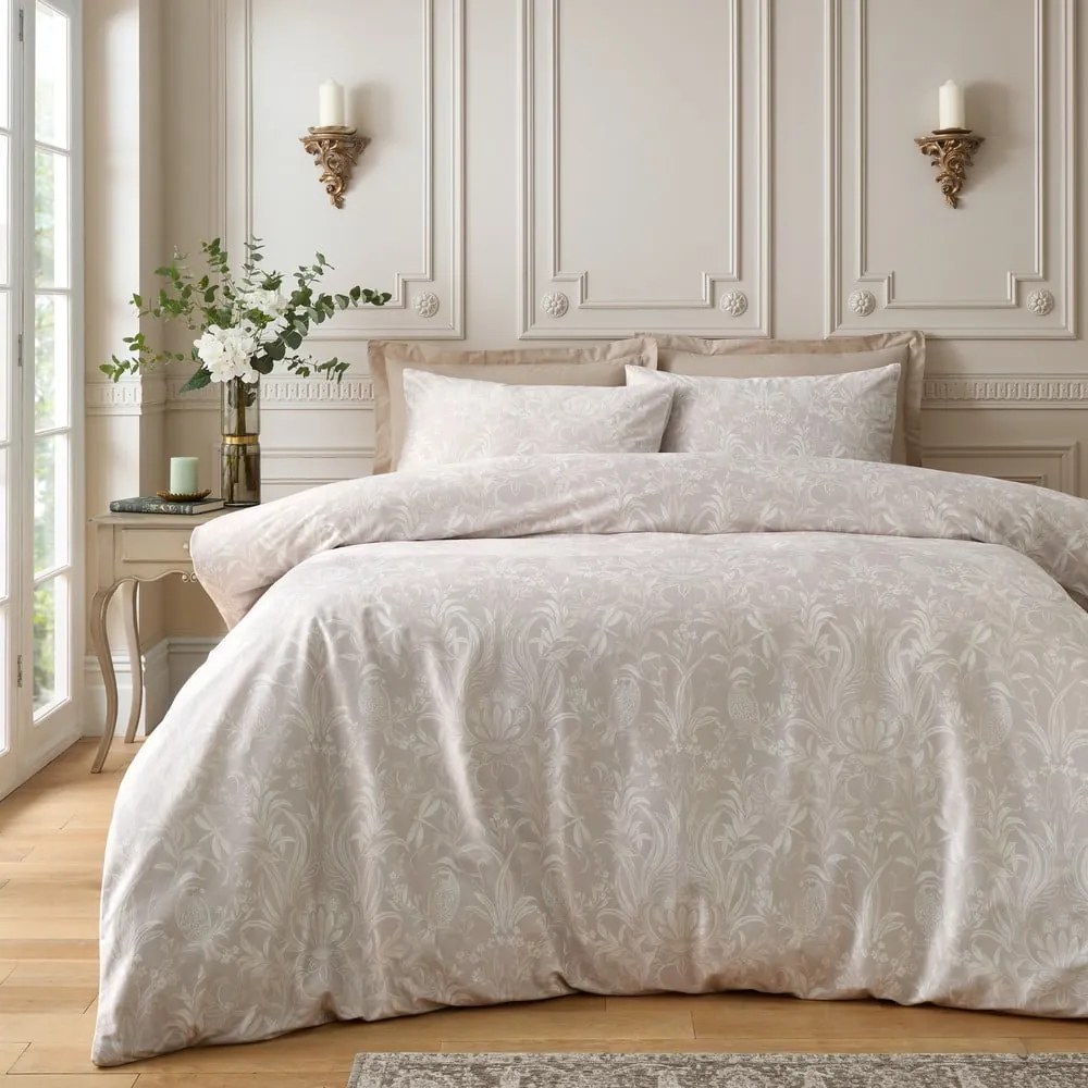 Bézs egyszemélyes bársony ágyneműhuzat 135x200 cm Bridgerton Regal Birds – Catherine Lansfield