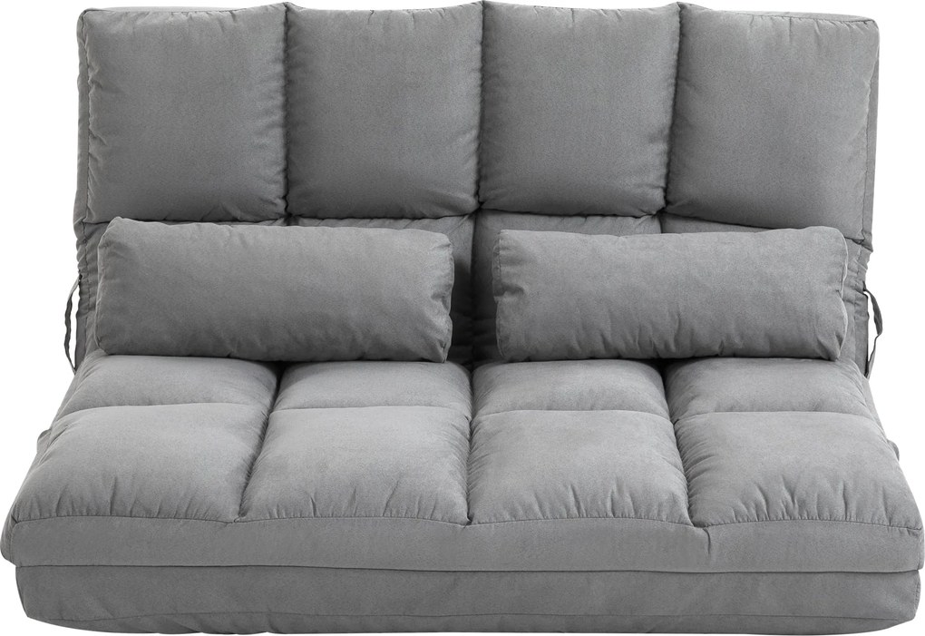 HOMCOM 2 az 1-ben Padló Szék Ágy háttámlával, 3 Fokozatban Állítható Ülőpárna, Szürke Bársony Fém 102 x 73 x 60 cm | Aosom