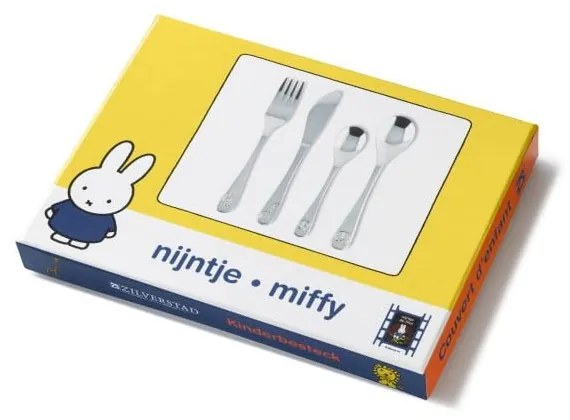 Ezüstszínű rozsdamentes acél gyerek evőeszköz készlet 4 db-os Miffy Zoo – Zilverstad