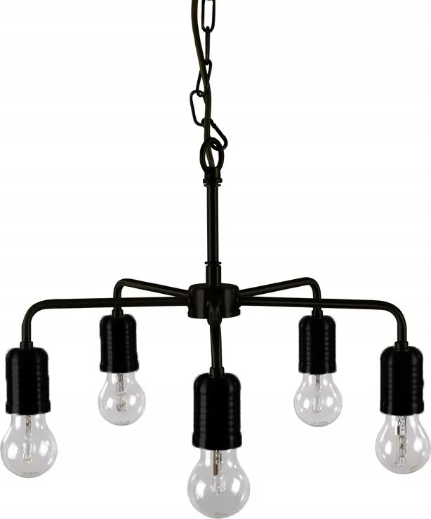 Retro függőlámpa fém, fekete, 5 izzós