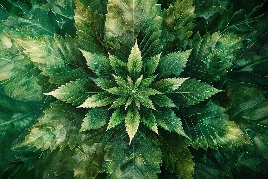 Canvas Mandala Vászonkép Kenderlevél Zöld Természet Botanika 60x40