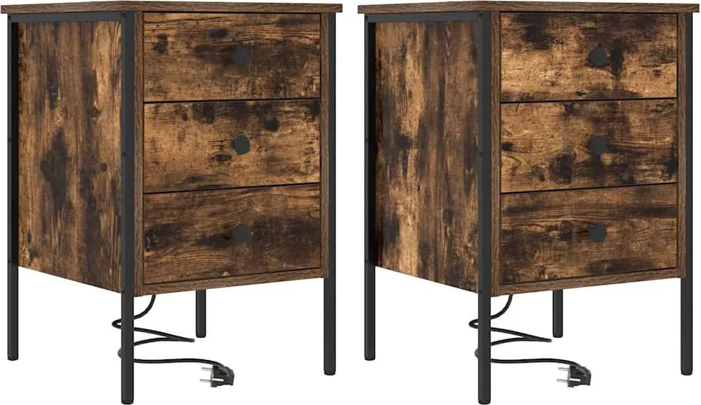 vidaXL Éjjeliszekrény 2 pcs Füstölt tölgy 42 x 41 x 61 cm Faanyag