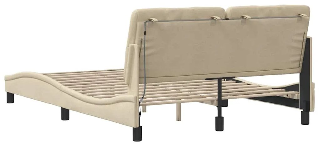 krémszínű szövet ágykeret LED-ekkel matrac nélkül 120x200 cm