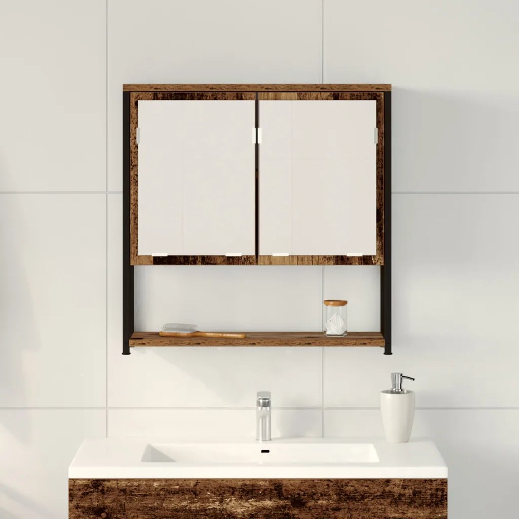 Fürdőszoba Tükrös Szekrény Régi Fa 60x16x60 cm Mérnöki Fa