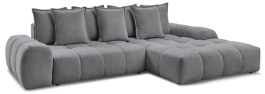 Sötétszürke zsenília kinyitható-tárolóhelyes sarokkanapé (jobb oldali-heverő résszel) Everest – Bobochic Paris