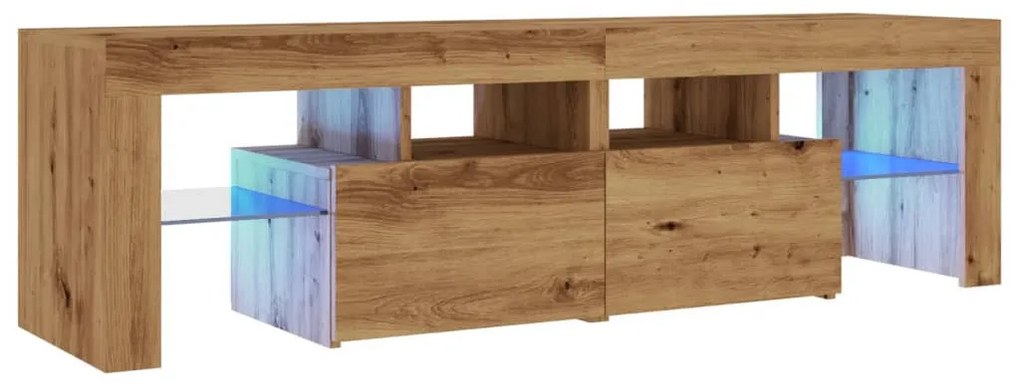 kézműves tölgy szerelt fa TV-szekrény LED-ekkel 140x36,5x40 cm