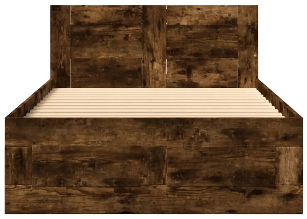 füstös tölgyszínű szerelt fa ágykeret fejtámlával 90 x 200 cm