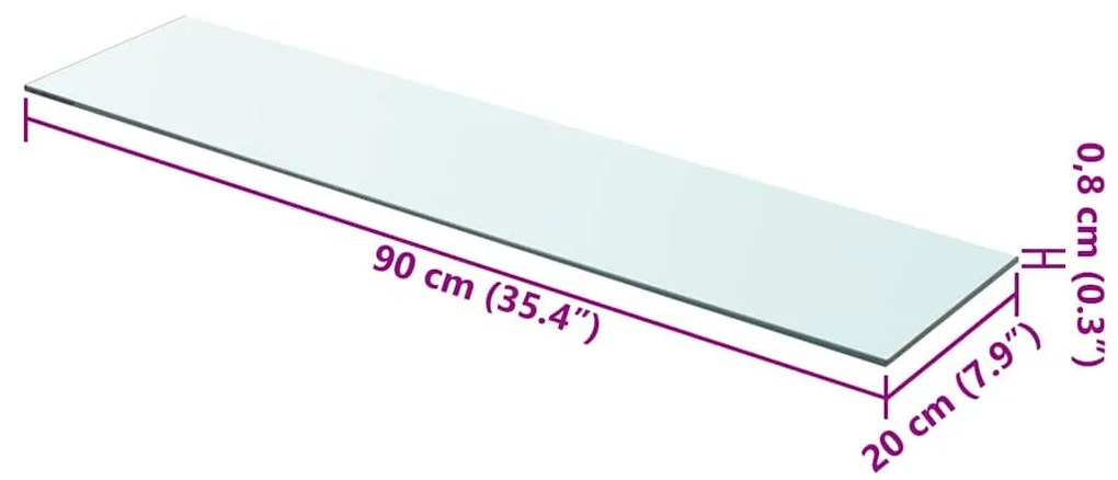 2 db átlátszó üveg paneles polc 90 x 20 cm