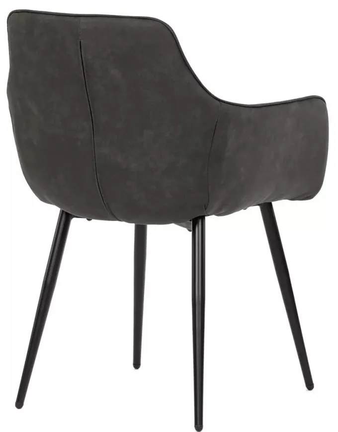 Scaun de dining modern cu brațe, cu cusături decorative elegante. Tapițerie din material textil negru. DCH-225. Livrare din stoc.