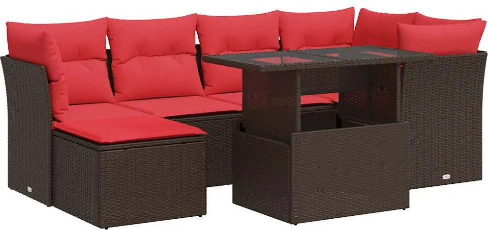 vidaXL 7 részes barna polyrattan akácfa kerti ülőgarnitúra párnákkal