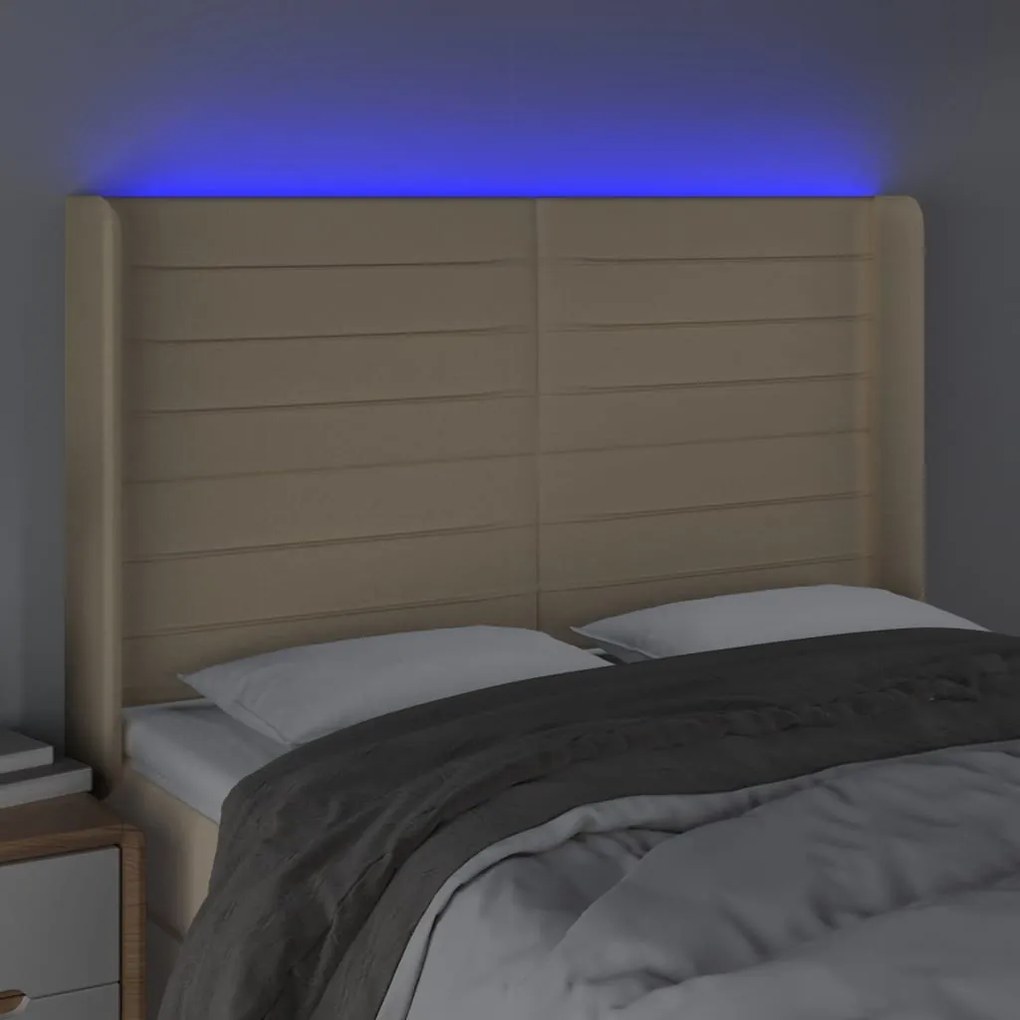 krémszínű szövet LED-es fejtámla 147x16x118/128 cm