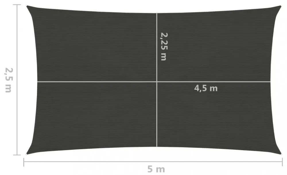 antracitszürke HDPE napvitorla 160 g/m² 2,5 x 5 m