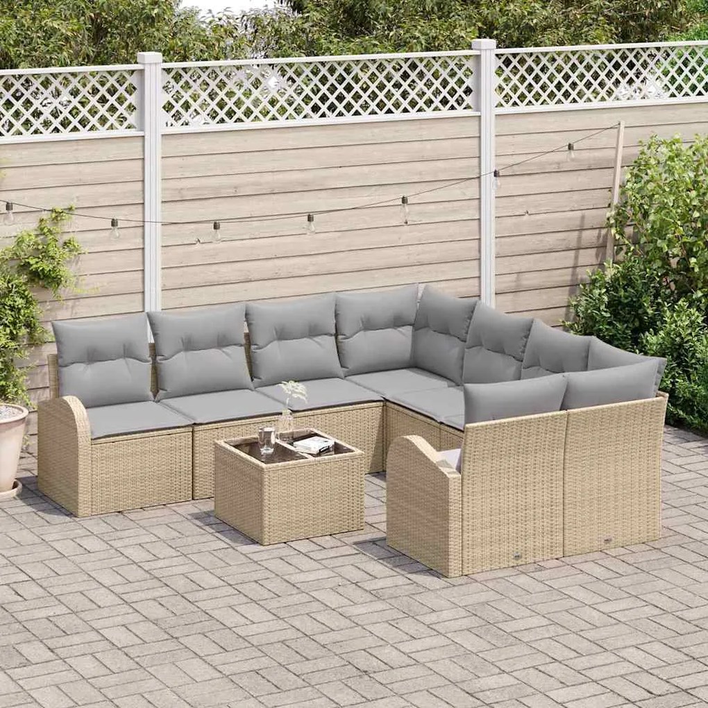 Kerti Kanapé Szett 9 pcs Bézs 55 x 55 x 37 cm polirattan