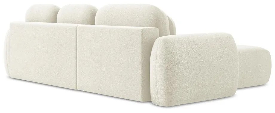 Bézs buklé kinyitható-tárolóhelyes sarokkanapé (bal oldali-heverő résszel) Pele – Makamii