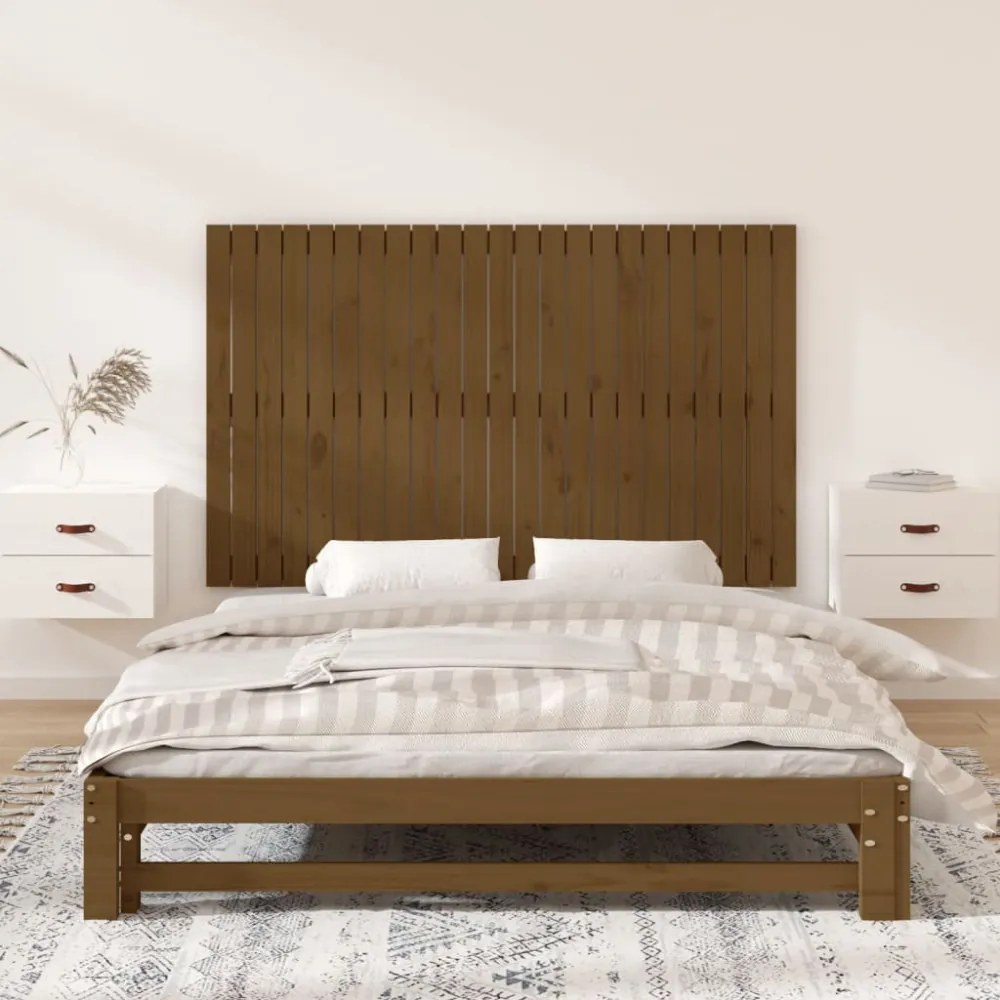 mézbarna tömör fenyőfa fali fejtámla 147 x 3 x 90 cm
