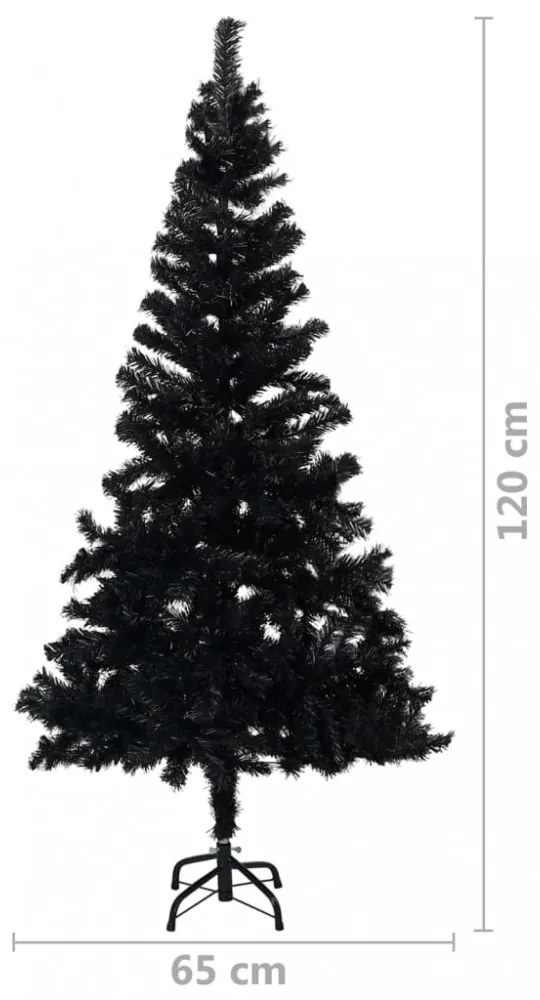 fekete PVC műkarácsonyfa állvánnyal 120 cm