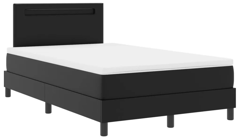 Boxspring Ágy Matrac Készlettel - Fekete, Kis Dupla, Műbőr